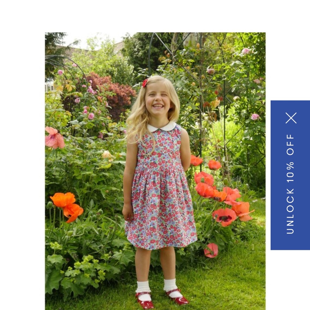 Rachel Riley Red and Blue Floral Dress Peter Pan Collar. Size 4. - Picture 3 of 9